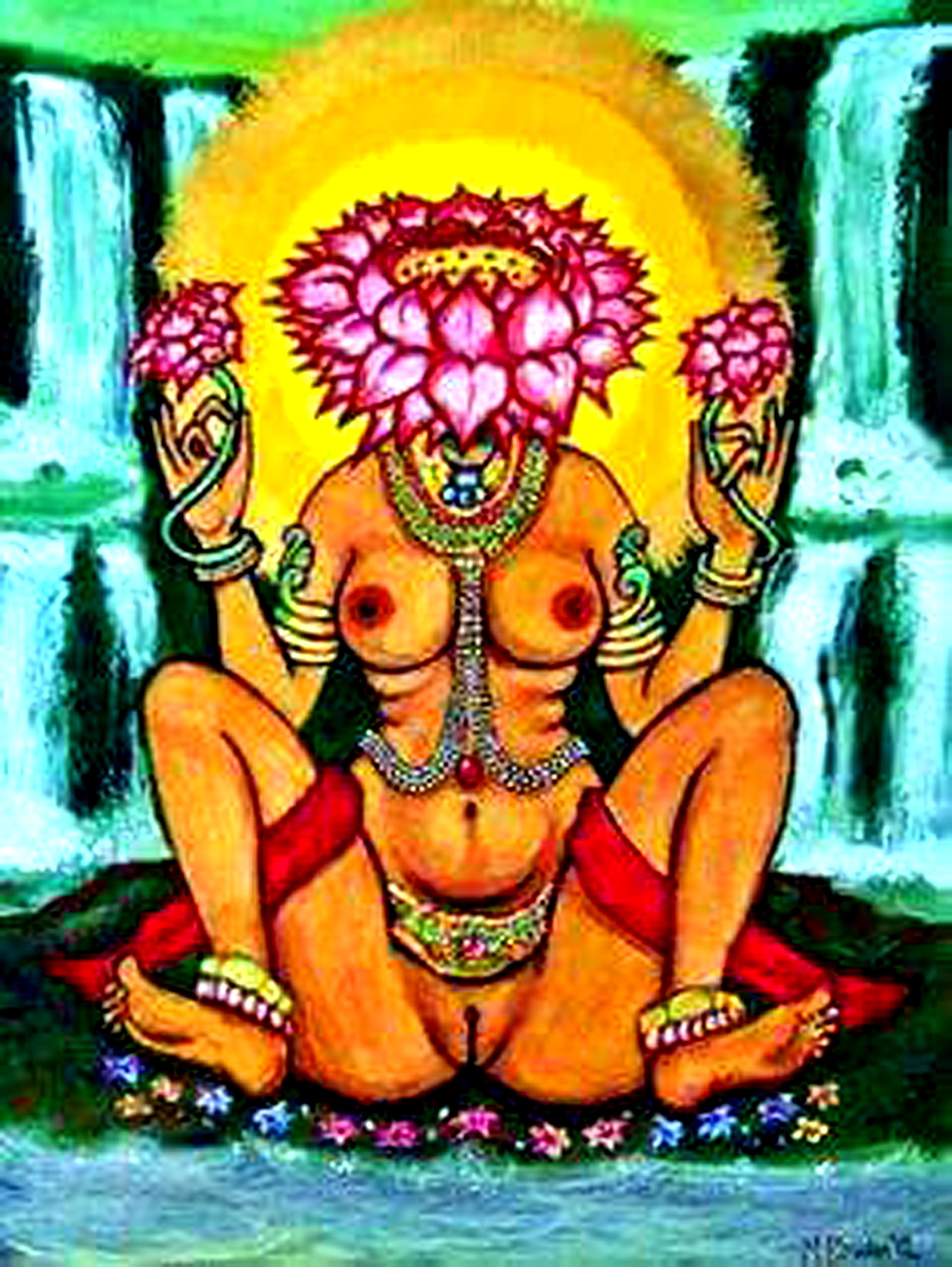 Naked Indian Goddess In Bracelets Eating Grapes